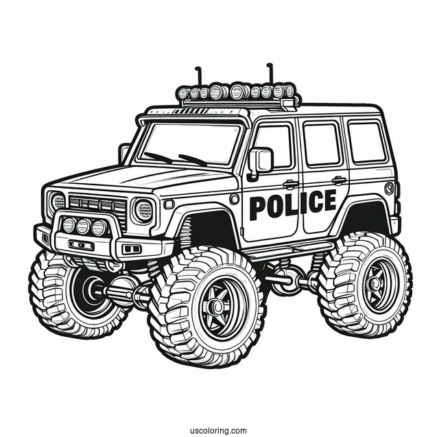 Off Roading Police Car Coloring Page For Kids