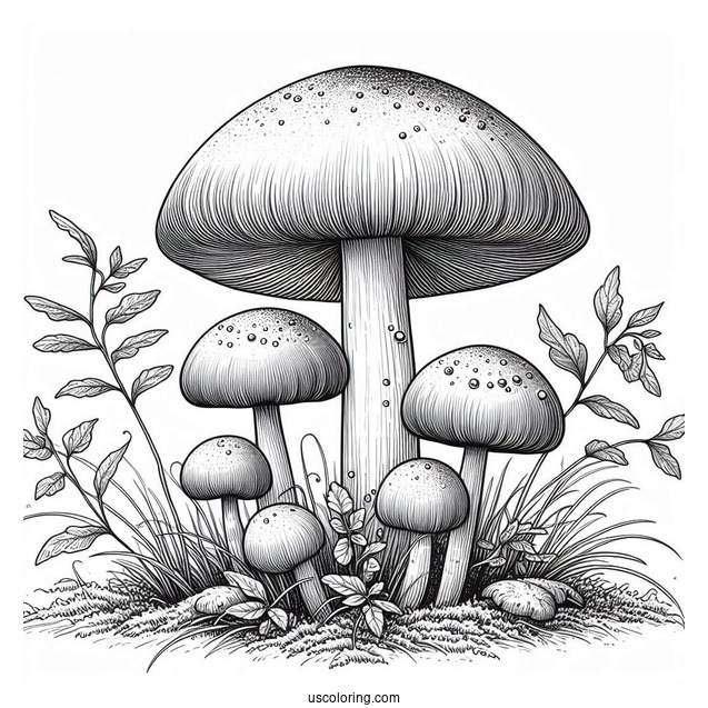 Realistic King Stropharia Mushroom Coloring Page In The Forest