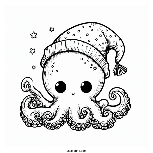 Octopus Coloring Page Wearing Night Cap
