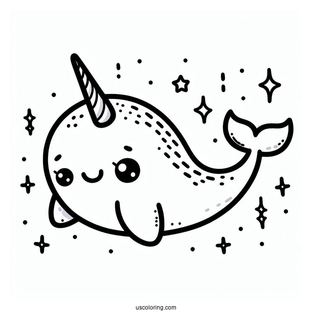 Easy Cartoon Narwhal Coloring Page For Preschoolers
