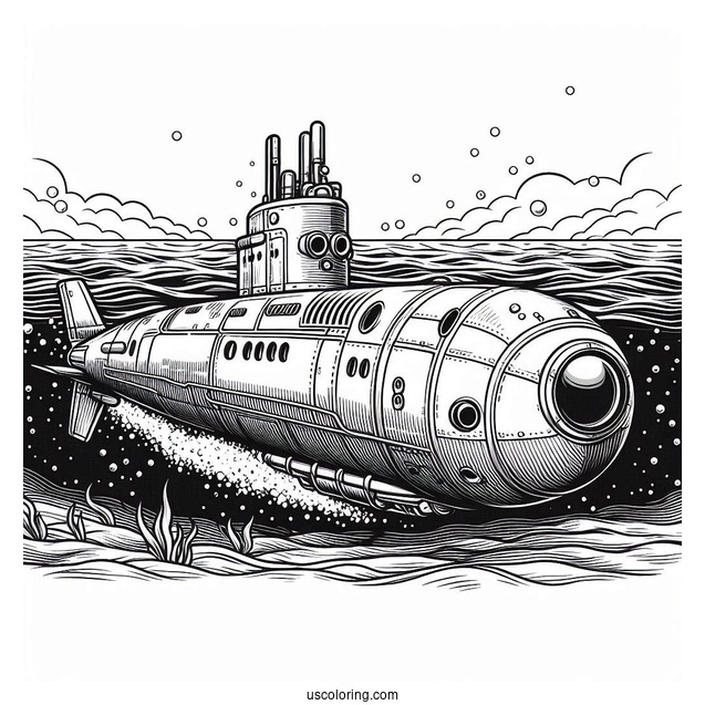 Submarine Coloring Page Of Realistic Submersible Under The Ocean