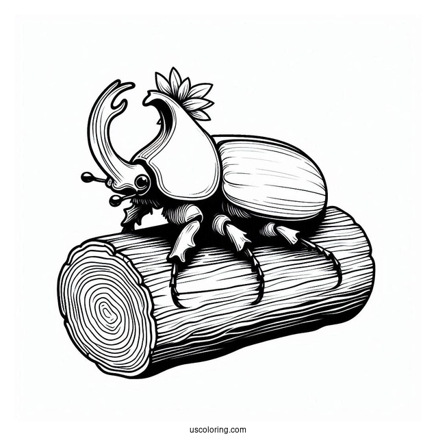 Hercules Beetle Coloring Page On A Log For Kids