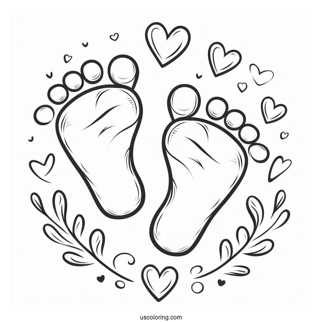 Baby Coloring Page Footprints With Hearts
