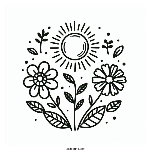 Sunshine Mood Flower Summer Coloring Page For Preschoolers
