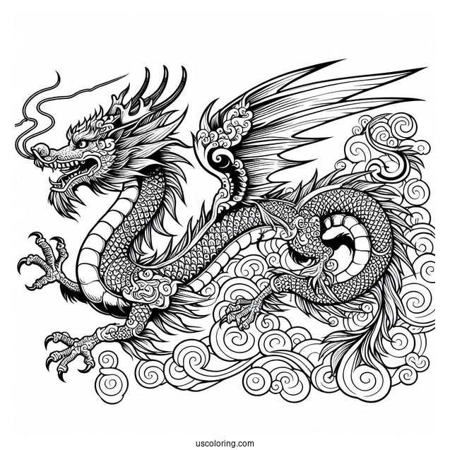 Flying Chinese Dragon To Color