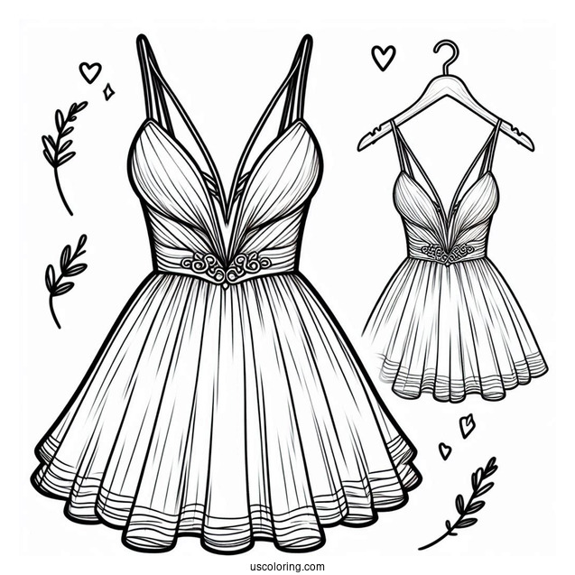 Dress Coloring Page Of Strappy Ball Down With Plunging Neckline