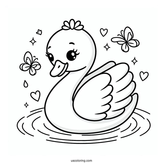 Happy Cartoon Swan Coloring Page For Kids