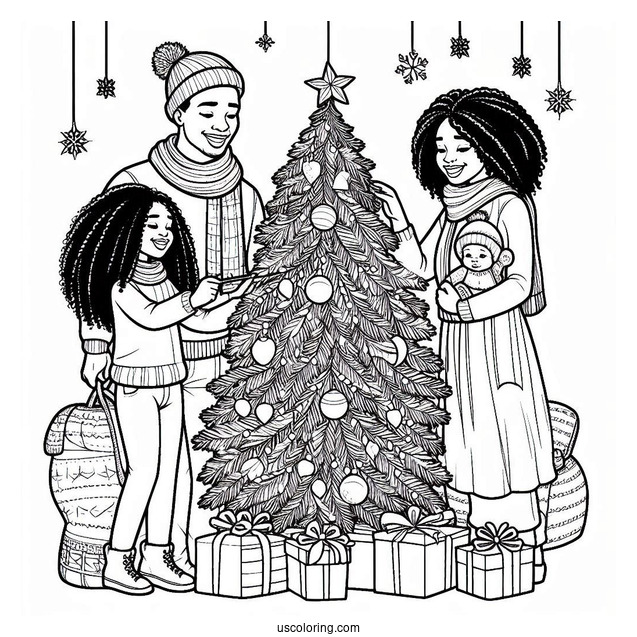 Family Decorating a Christmas Tree