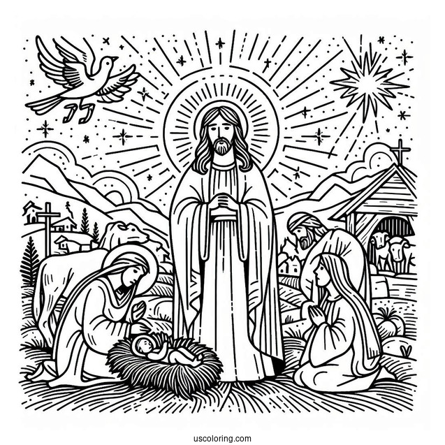 Simple Outline Of The Nativity Coloring Page of Jesus To Color