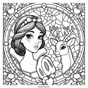 Snow White Coloring Pages With Deer Stained Glass