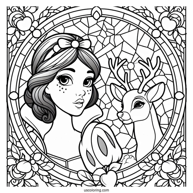 Snow White Coloring Pages With Deer Stained Glass