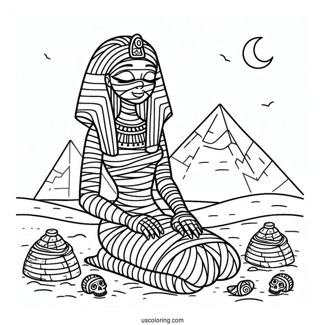 Egyptian Mummy Outside The Pyramid Coloring Sheet