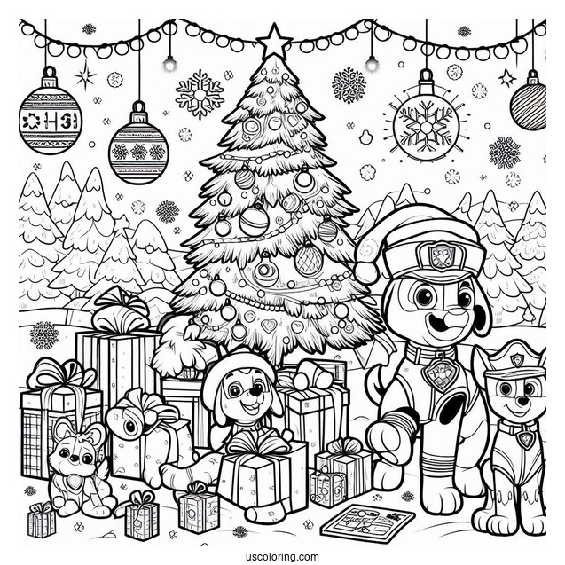 Christmas Themed Paw Patrol Coloring Page