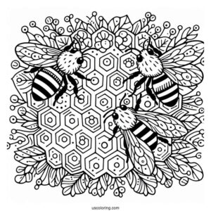Bumblebee On Hive Pattern Coloring Page