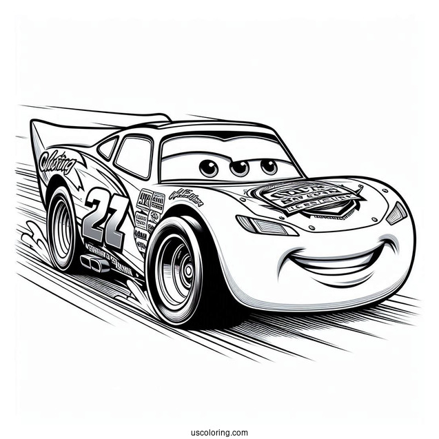 Pixar Coloring Page of Lightning McQueen Racing