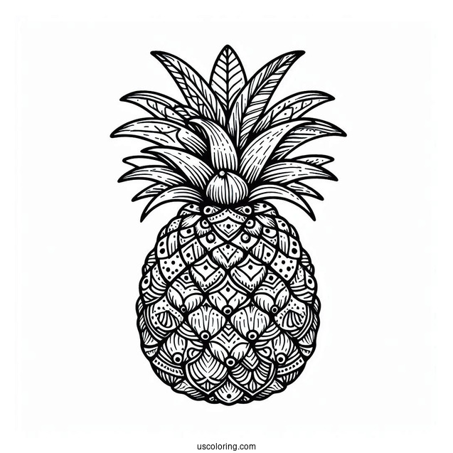 Hawaiian Themed Pineapple Coloring Page