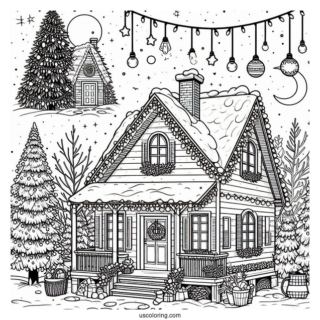 Detailed House Full Of Christmas Lights To Color