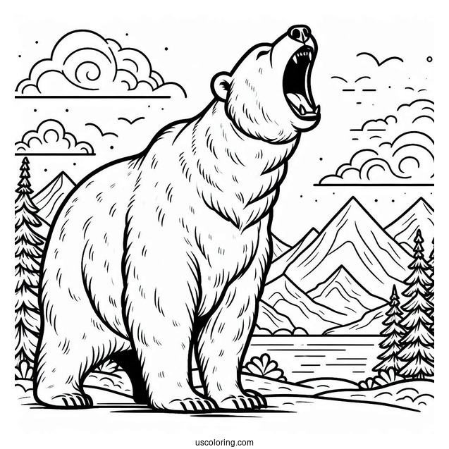 Polar Bear Roaring Coloring Page