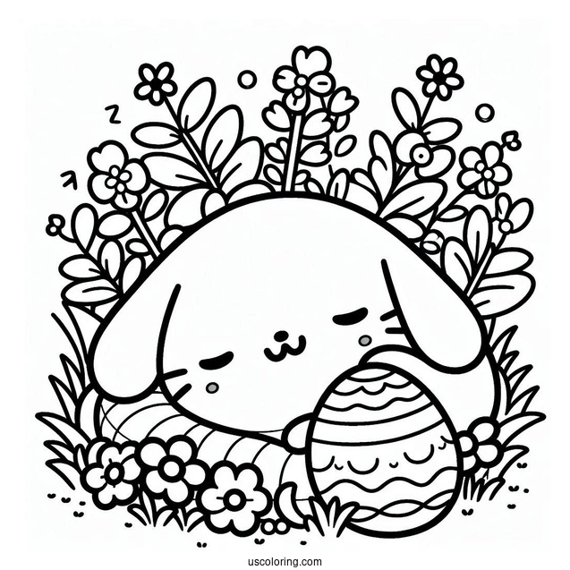 Cute Pompompurin Sleeping In Garden Coloring Sheet