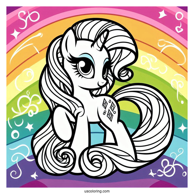 Cool Rarity Coloring Page With Rainbow Background