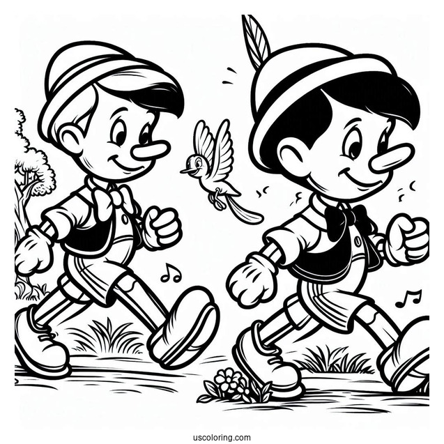 Easy Outline Of Pinocchio Coloring Page Walking For Kids