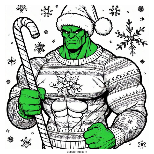 Christmas Hulk Coloring Page For Kids