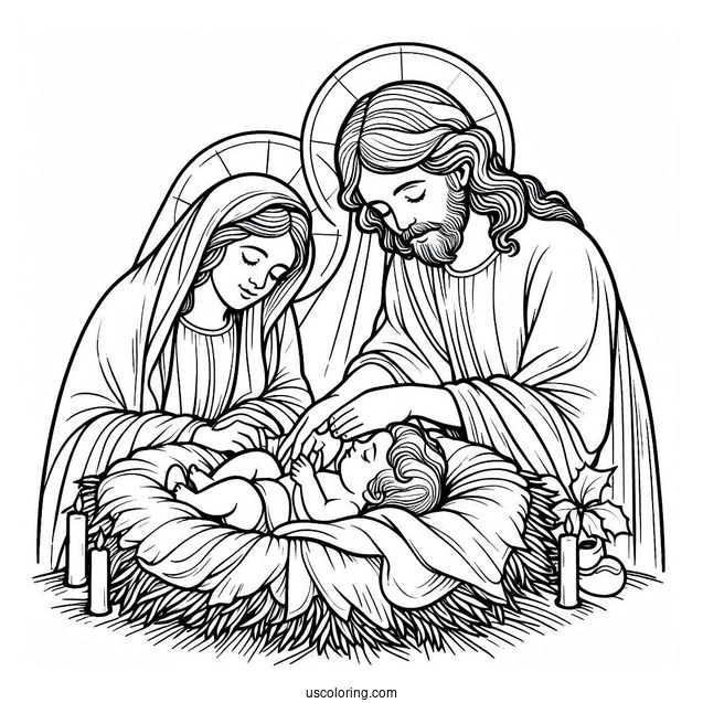 Birth Of Jesus With Virgin Mary Coloring Page