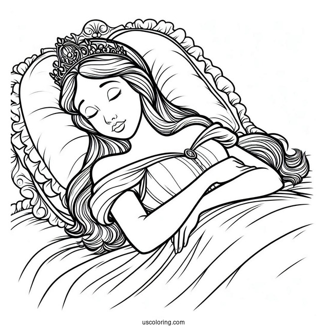 Sleeping Beauty In Deep Sleep Coloring Page For Kids