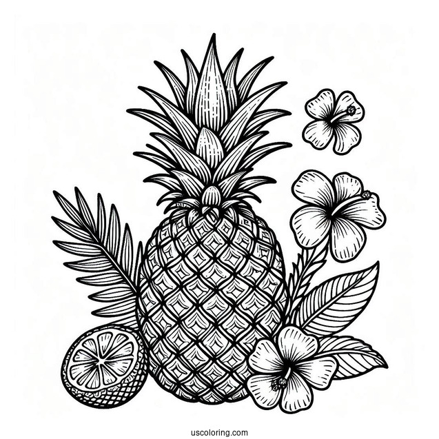 Hawaiian Themed Pineapple Coloring Page