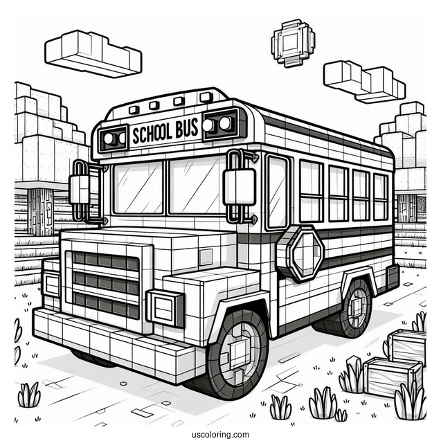 Detailed Minecraft School Bus Coloring Page