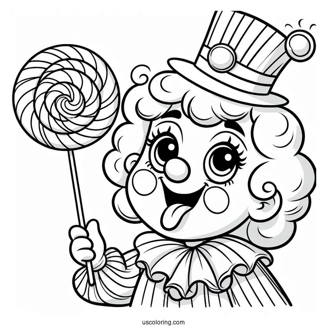Coloring Page of Clown With Lollipop