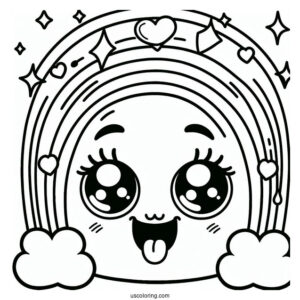 Green Rainbow Friends Coloring Page With Sparkling Eyes And Tongue Out