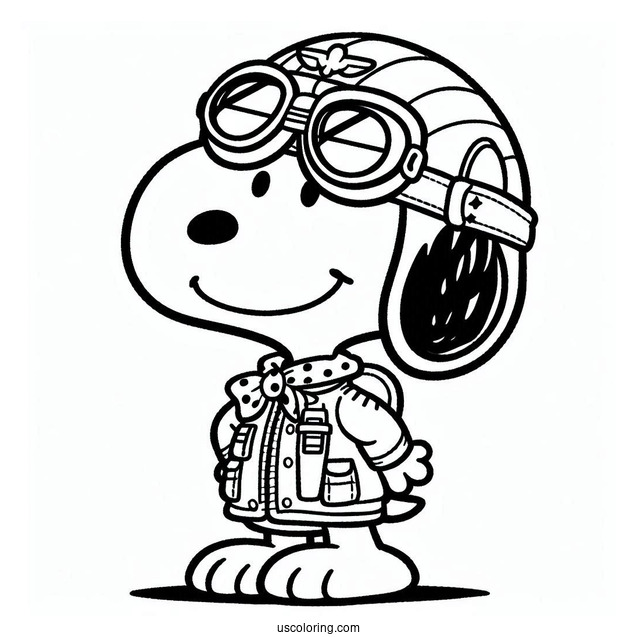 Snoopy Wearing Pilot Googles To Color