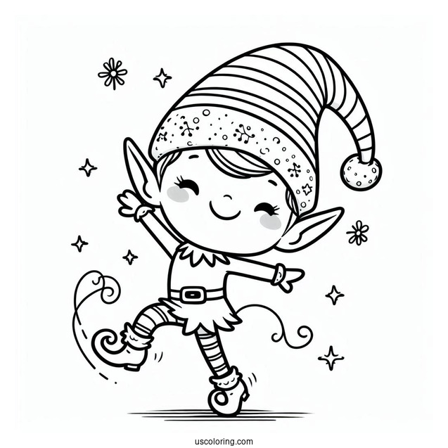Simple Happy Dancing Elf To Color