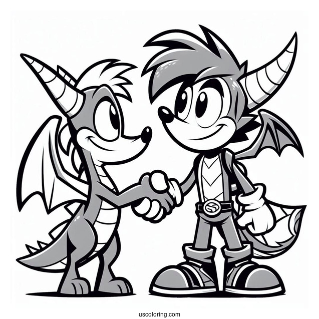 Sypro Coloring Page Shaking Hands With Sonic