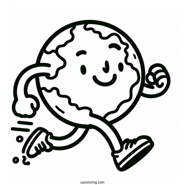 Cartoon Earth Running Coloring Page For Kids