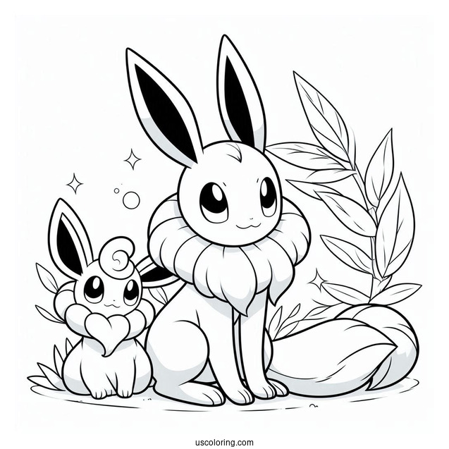 Sylveon Coloring Page Sitting Next To Leafeon