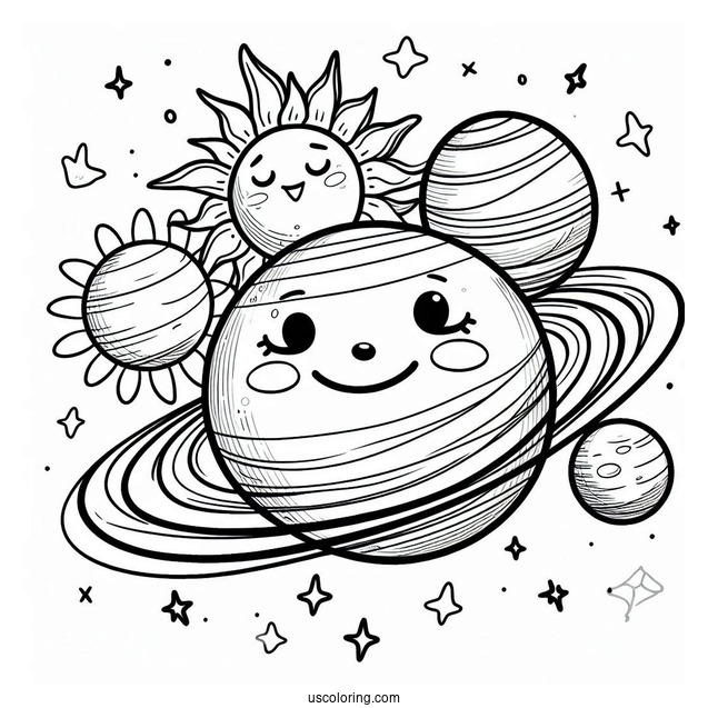 Smiling Planets Of Our Solar System Coloring Picture