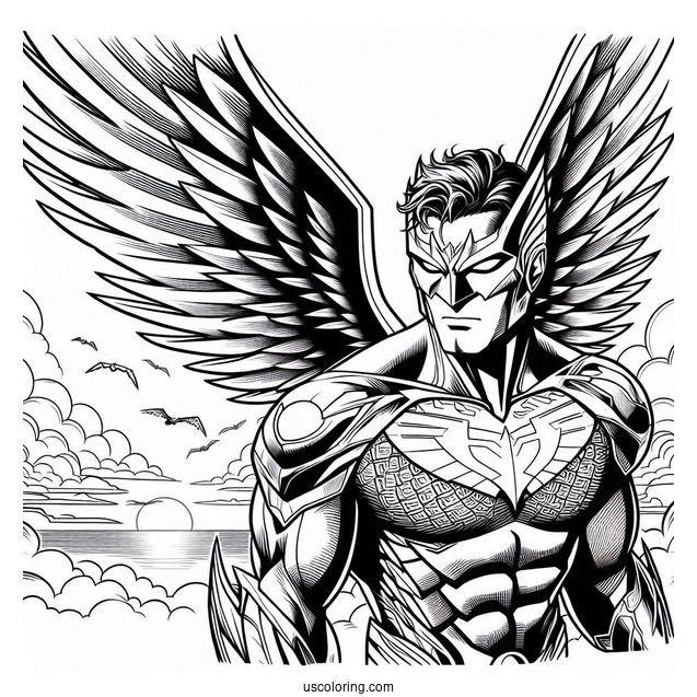 Justice League Coloring Page Of Hawkman In The Sky