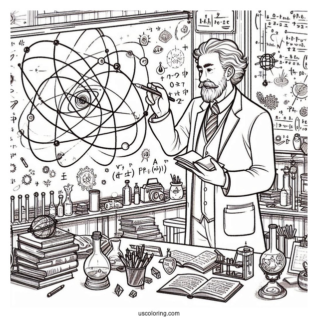 Science Coloring Page Of Professor Teaching Theory Of Relativity