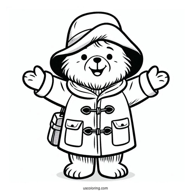 Happy Paddington Coloring Page With His Arms Open For Preschoolers