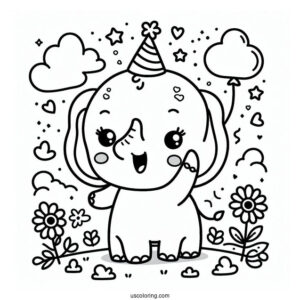 Cute Kawaii Elephant Coloring Sheet For Toddlers