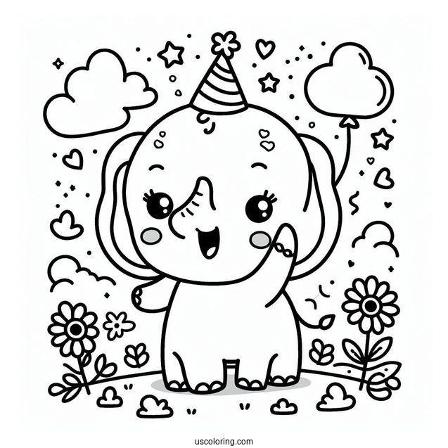 Cute Kawaii Elephant Coloring Sheet For Toddlers