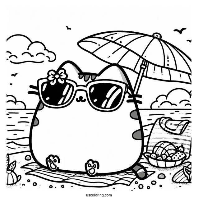 Pusheen Wearing Sunglasses At The Beach