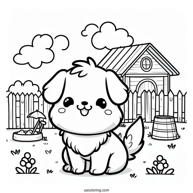 Kawaii Cartoon Dog In Backyard