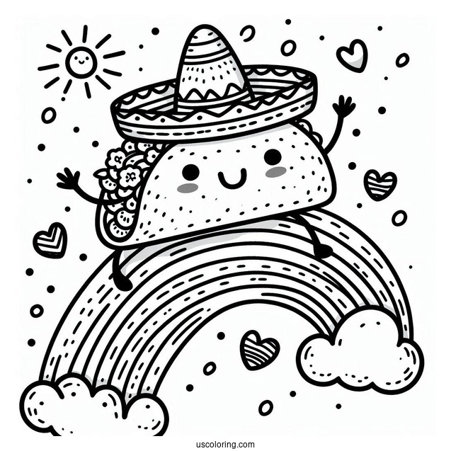 Taco With A Sombrero Climbing A Rainbow
