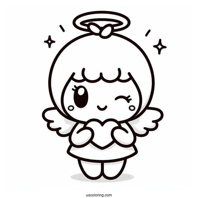 Angel Pochacco Coloring Page Winking While Holding Heart