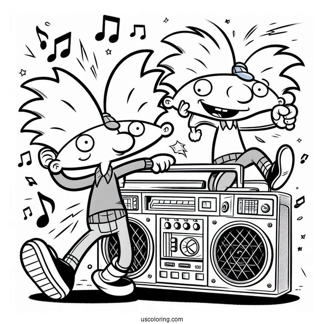 Nickelodeon Coloring Page Of Arnold And Gerald Dancing To Boombox