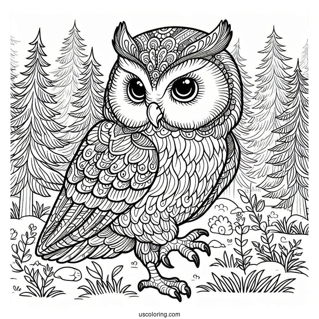 Large Owl Walking On Forrest Floor