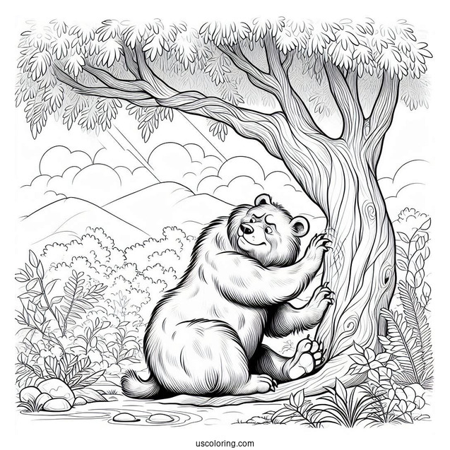 Jungle Book Coloring Page Of Baloo Scratching Back Against Tree